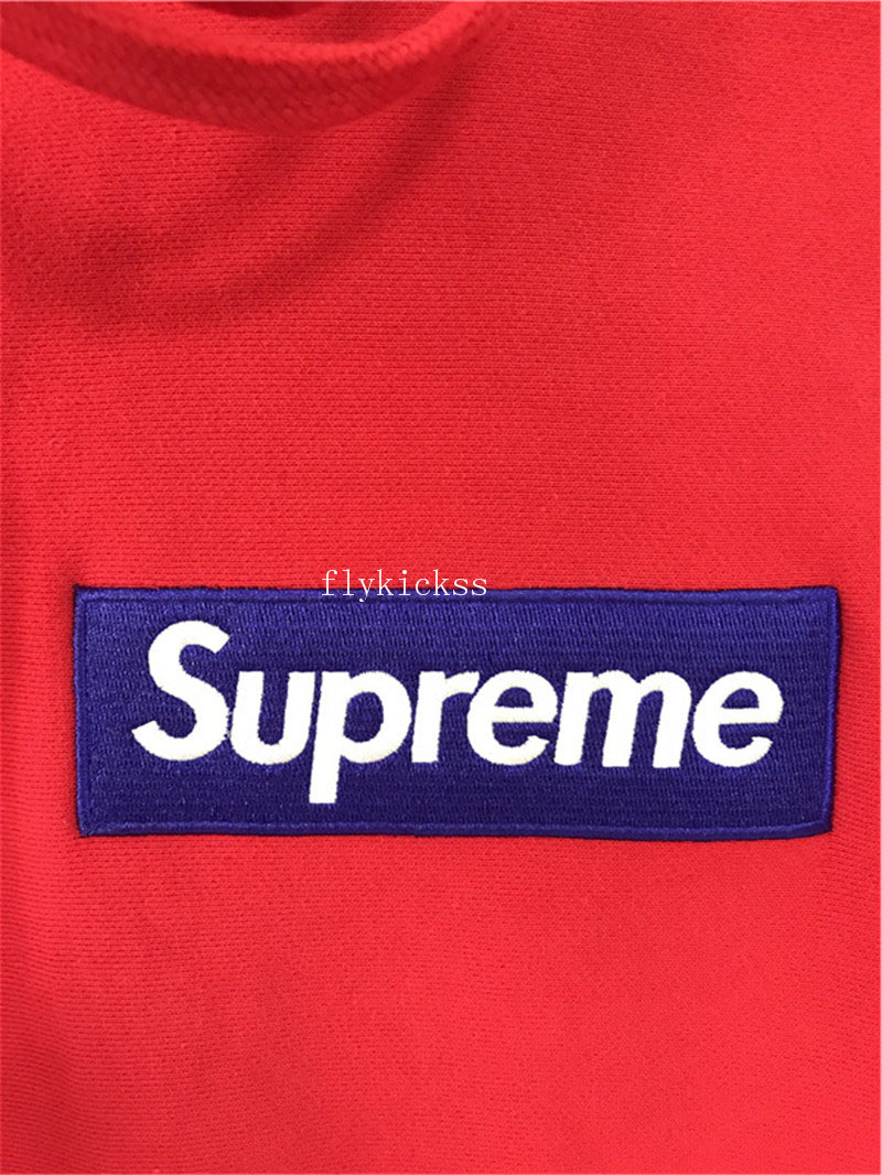 Supreme Red Hoodie With Blue Box Logo